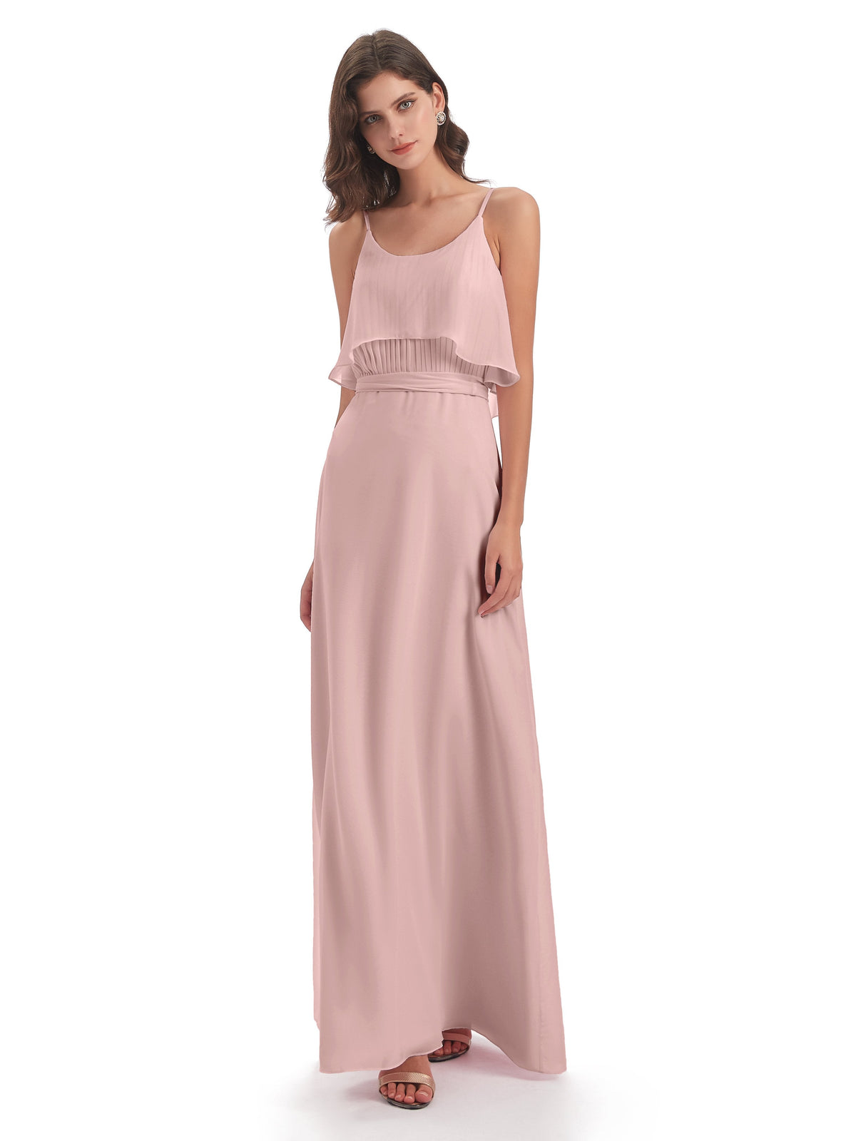 Vada Sheath-Column Floor Length Spaghetti Straps Chiffon Long Bridesmaid Dresses