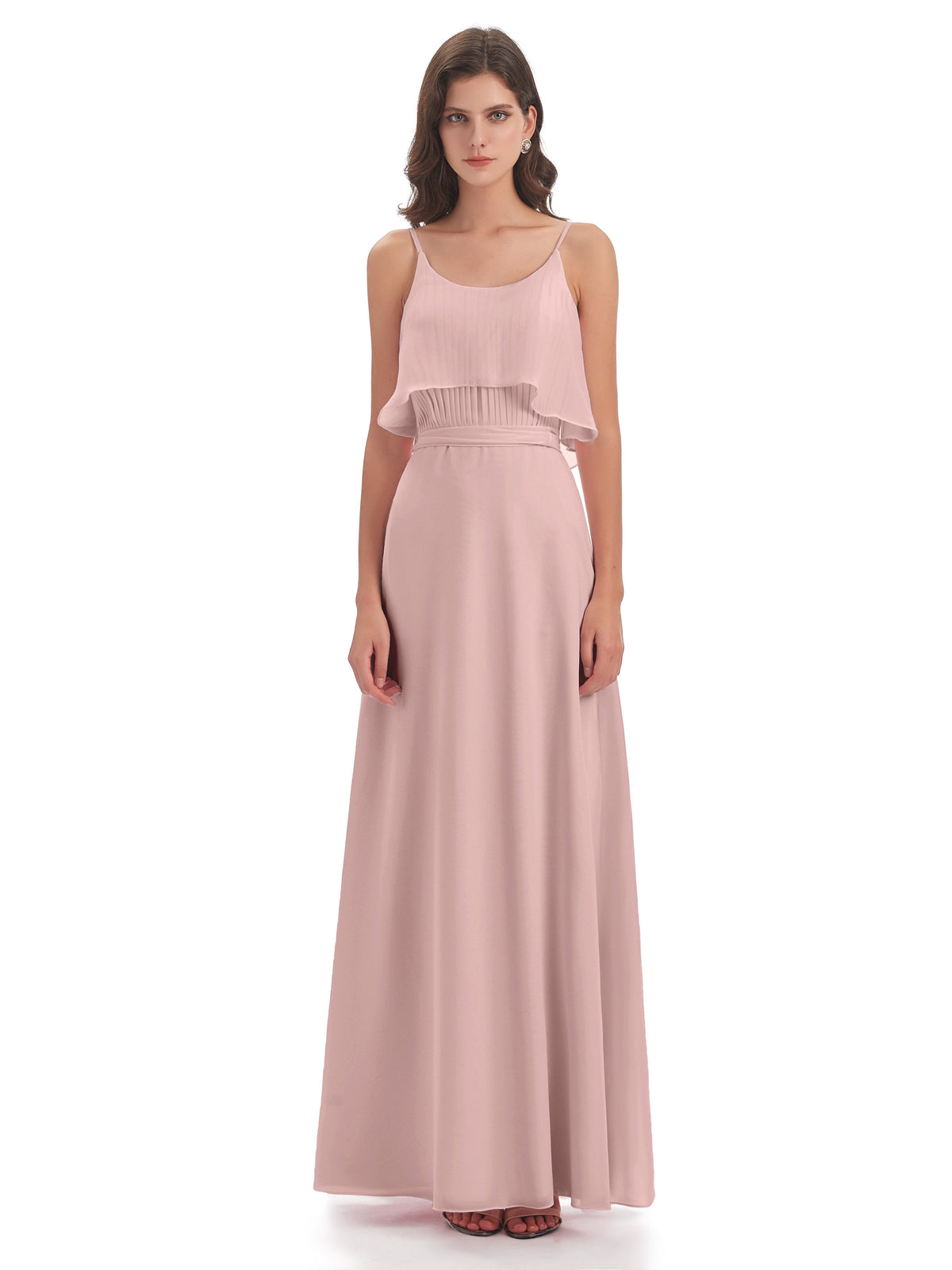 Vada Sheath-Column Floor Length Spaghetti Straps Chiffon Long Bridesmaid Dresses
