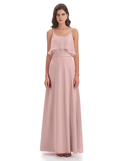 Vada Sheath-Column Floor Length Spaghetti Straps Chiffon Long Bridesmaid Dresses