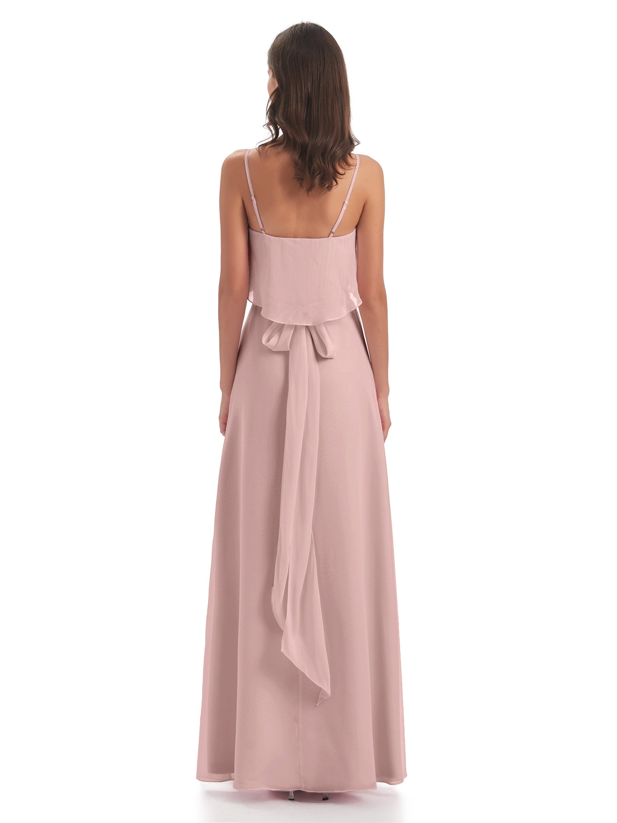 Vada Sheath-Column Floor Length Spaghetti Straps Chiffon Long Bridesmaid Dresses