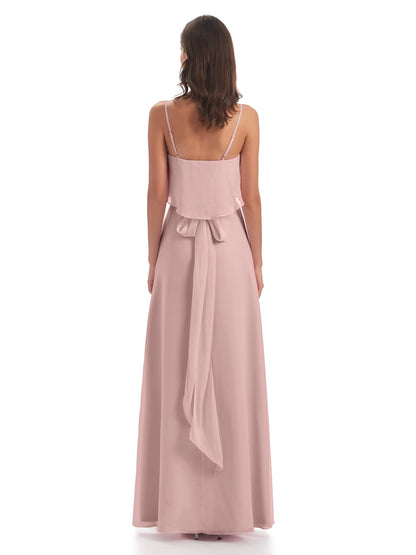 Vada Sheath-Column Floor Length Spaghetti Straps Chiffon Long Bridesmaid Dresses