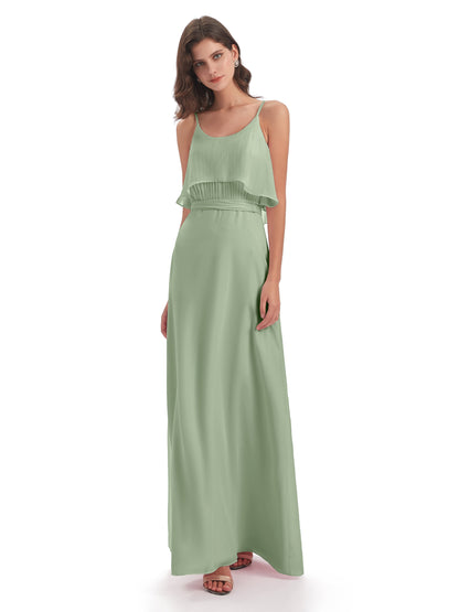 Vada Sheath-Column Floor Length Spaghetti Straps Chiffon Long Bridesmaid Dresses
