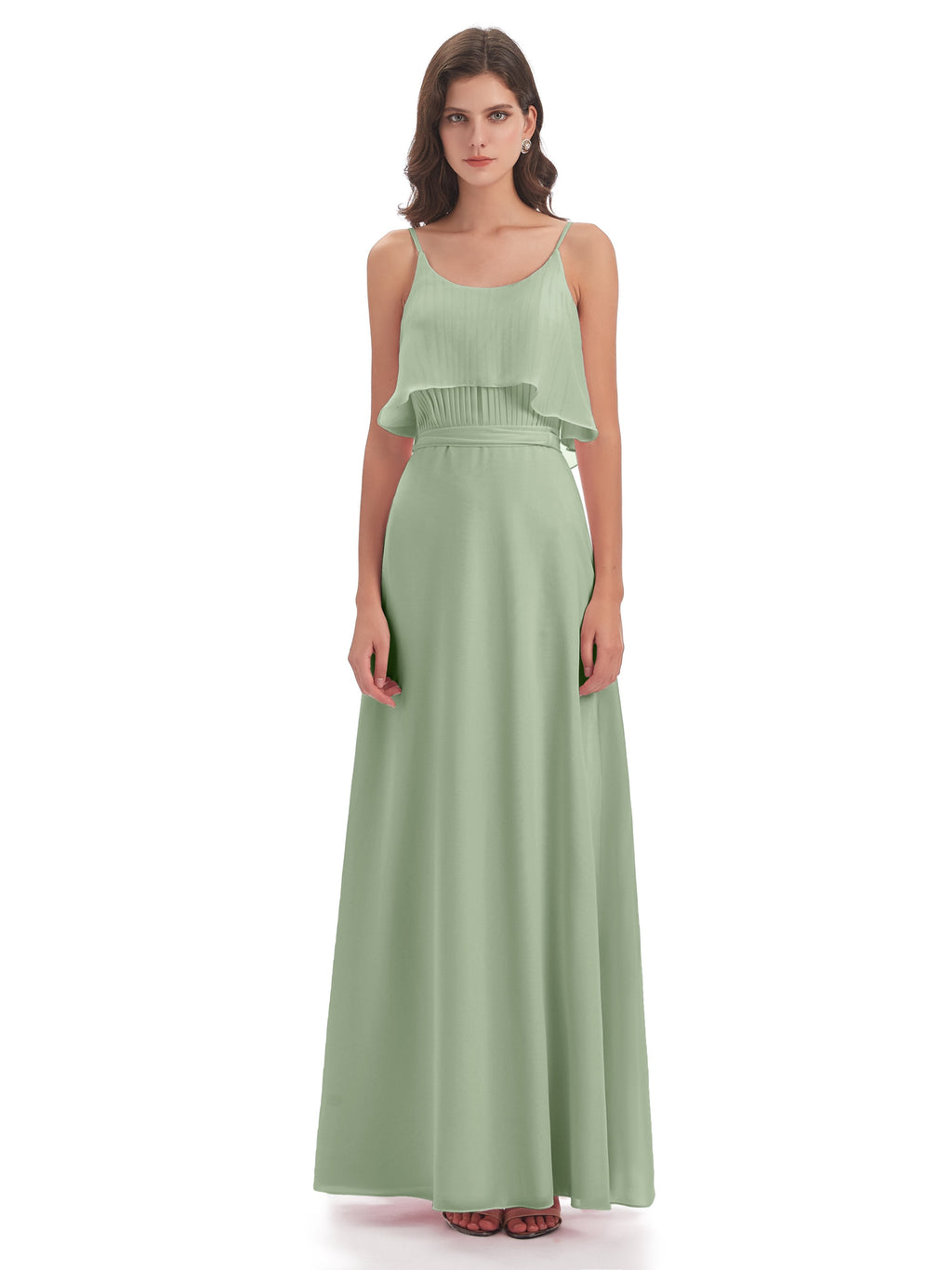 Vada Sheath-Column Floor Length Spaghetti Straps Chiffon Long Bridesmaid Dresses
