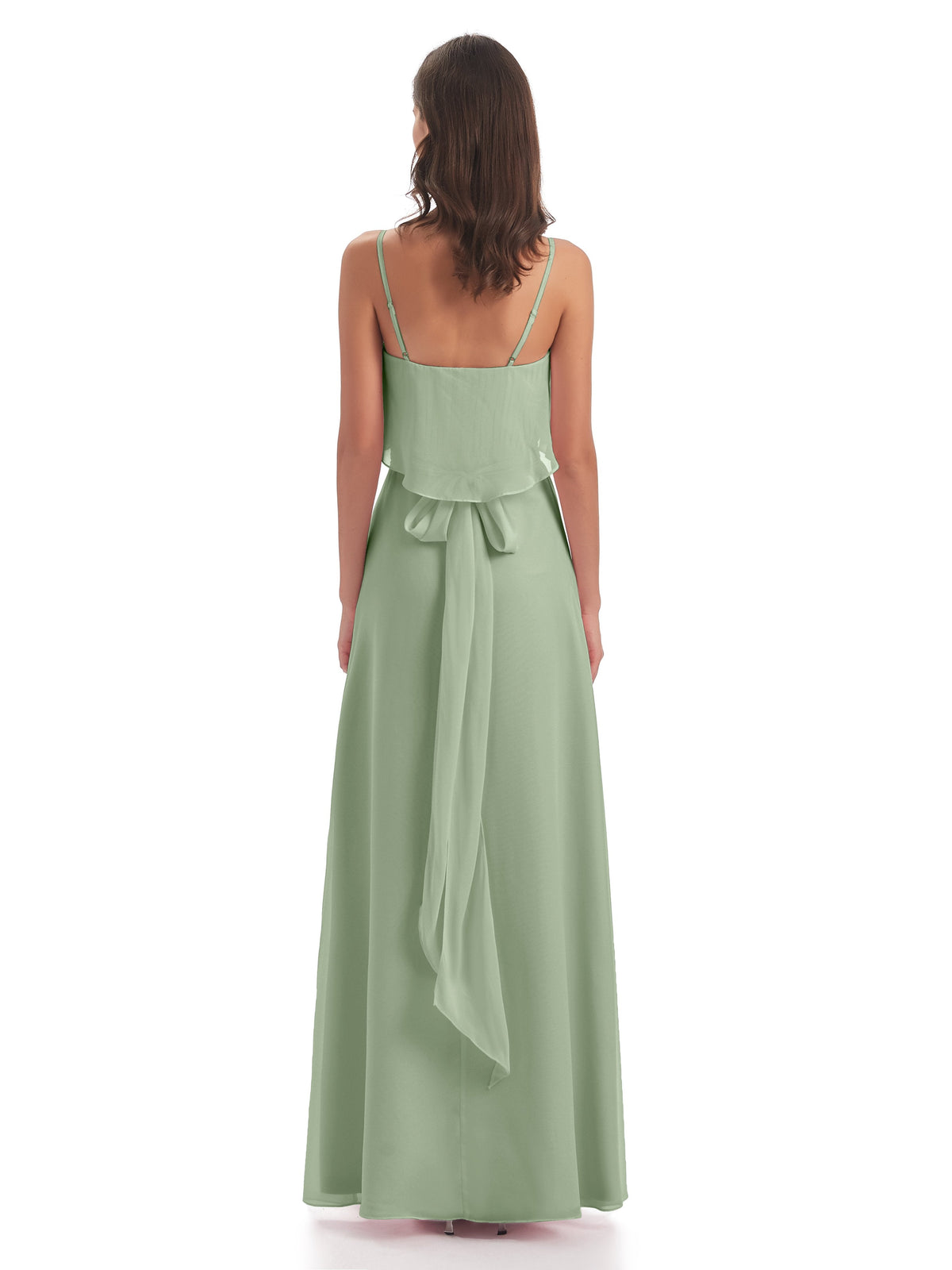 Vada Sheath-Column Floor Length Spaghetti Straps Chiffon Long Bridesmaid Dresses