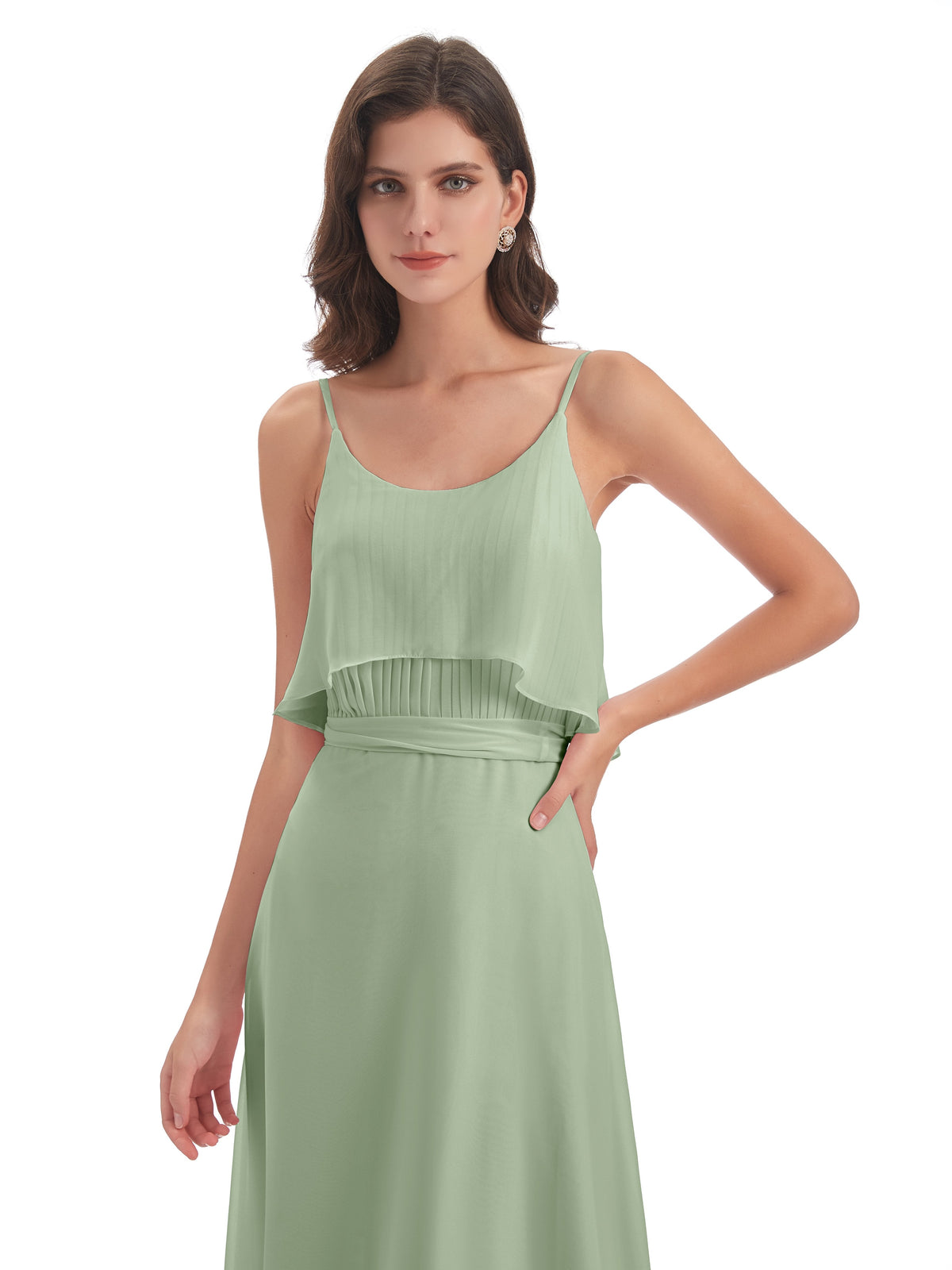 Vada Sheath-Column Floor Length Spaghetti Straps Chiffon Long Bridesmaid Dresses