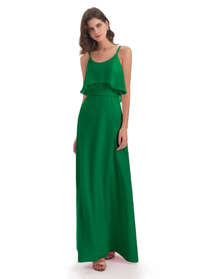Vada Sheath-Column Floor Length Spaghetti Straps Chiffon Long Bridesmaid Dresses