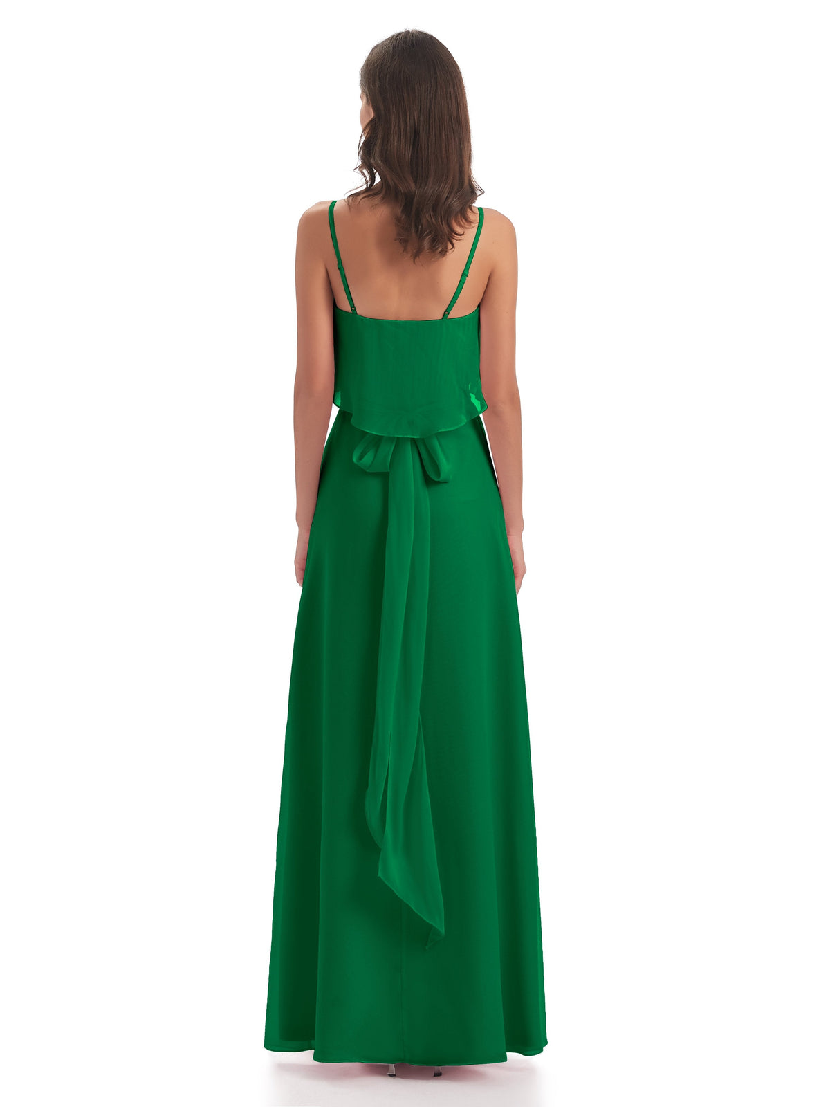 Vada Sheath-Column Floor Length Spaghetti Straps Chiffon Long Bridesmaid Dresses