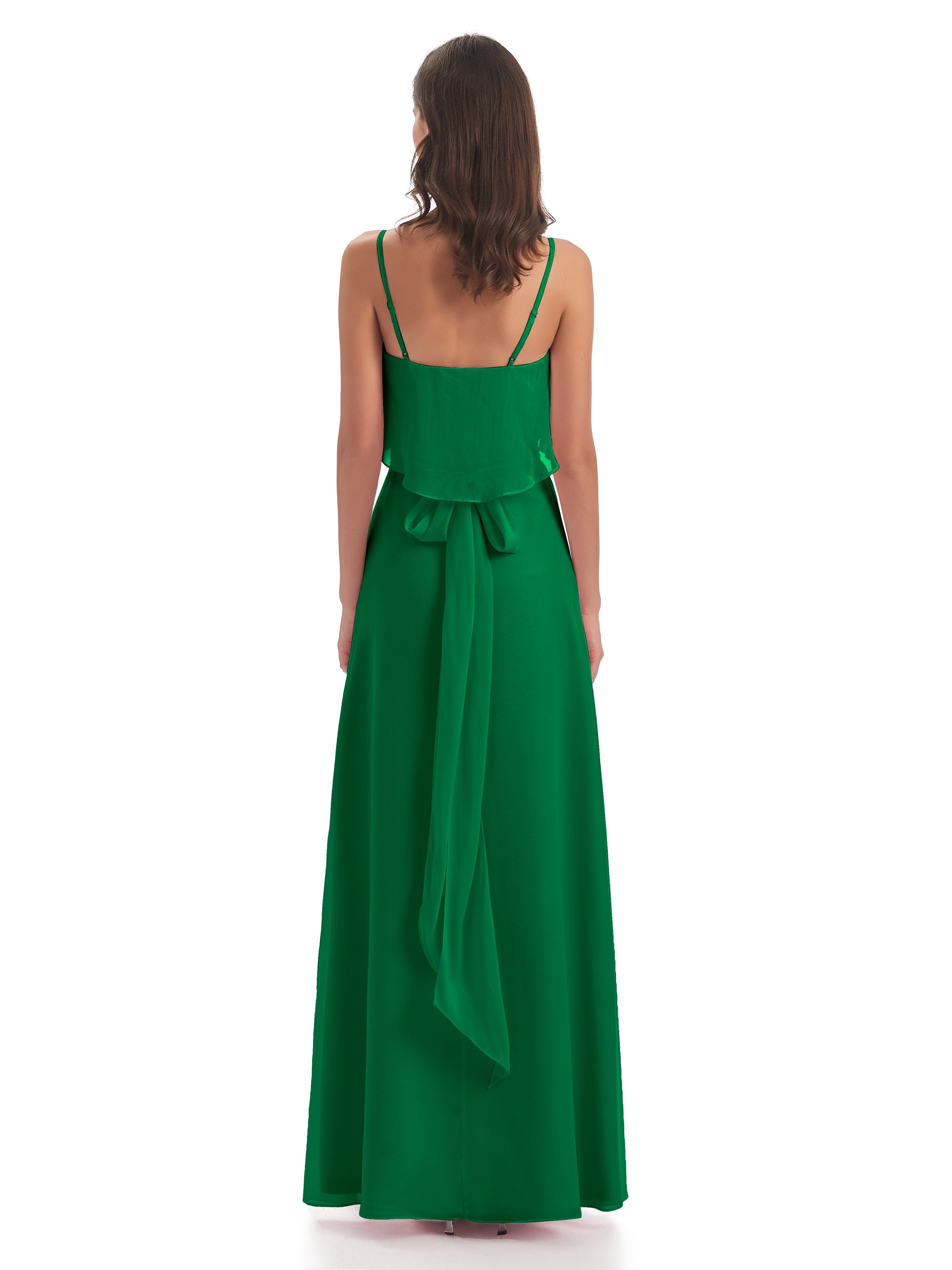 Vada Sheath-Column Floor Length Spaghetti Straps Chiffon Long Bridesmaid Dresses