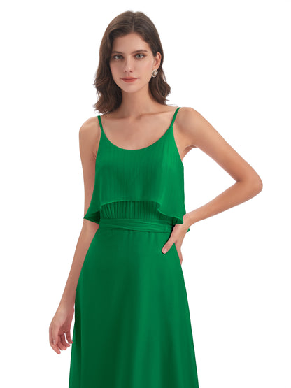 Vada Sheath-Column Floor Length Spaghetti Straps Chiffon Long Bridesmaid Dresses