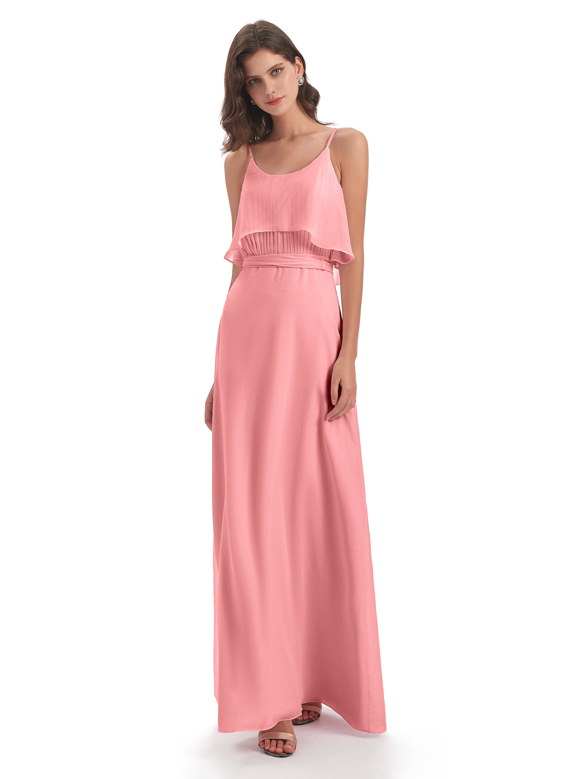 Vada Sheath-Column Floor Length Spaghetti Straps Chiffon Long Bridesmaid Dresses