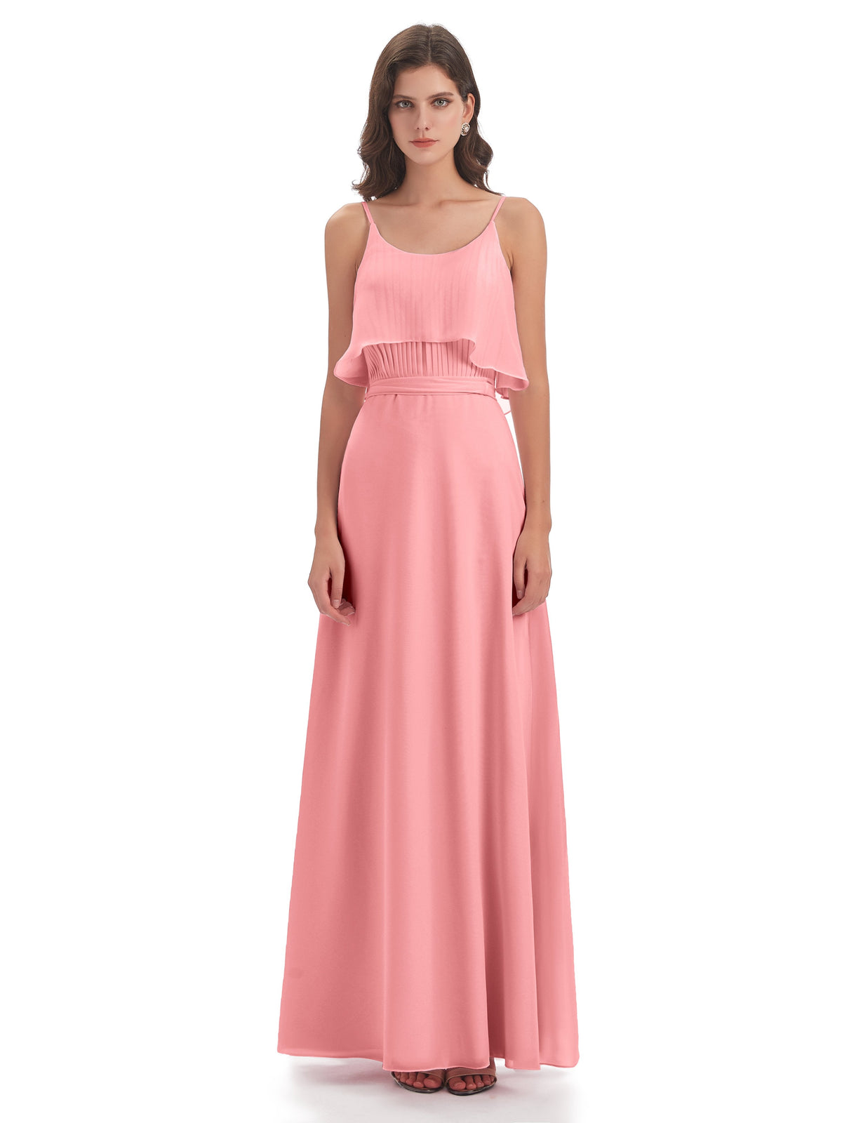 Vada Sheath-Column Floor Length Spaghetti Straps Chiffon Long Bridesmaid Dresses