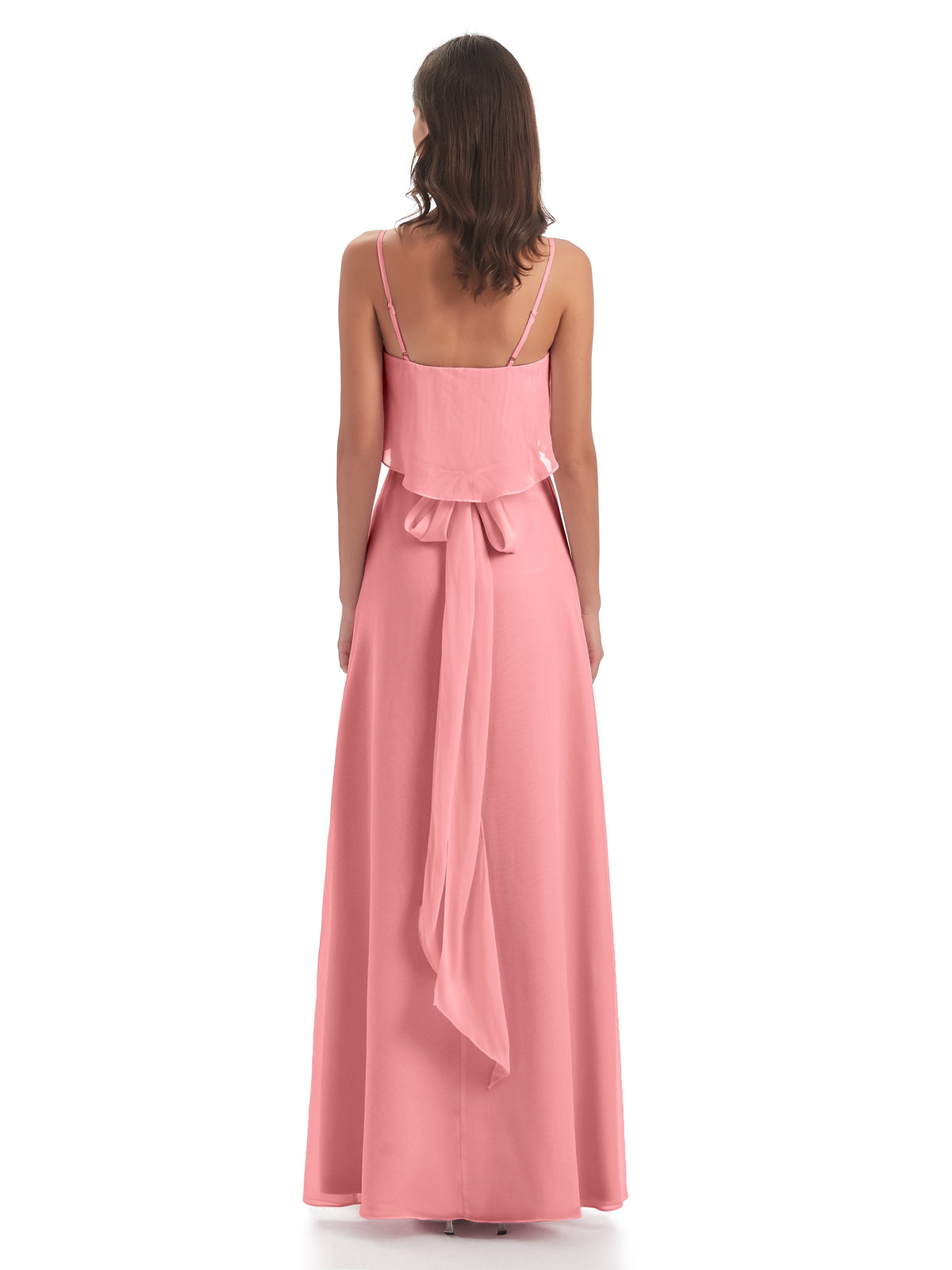 Vada Sheath-Column Floor Length Spaghetti Straps Chiffon Long Bridesmaid Dresses