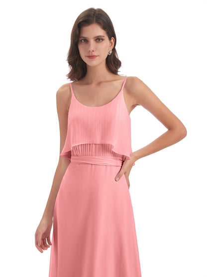 Vada Sheath-Column Floor Length Spaghetti Straps Chiffon Long Bridesmaid Dresses