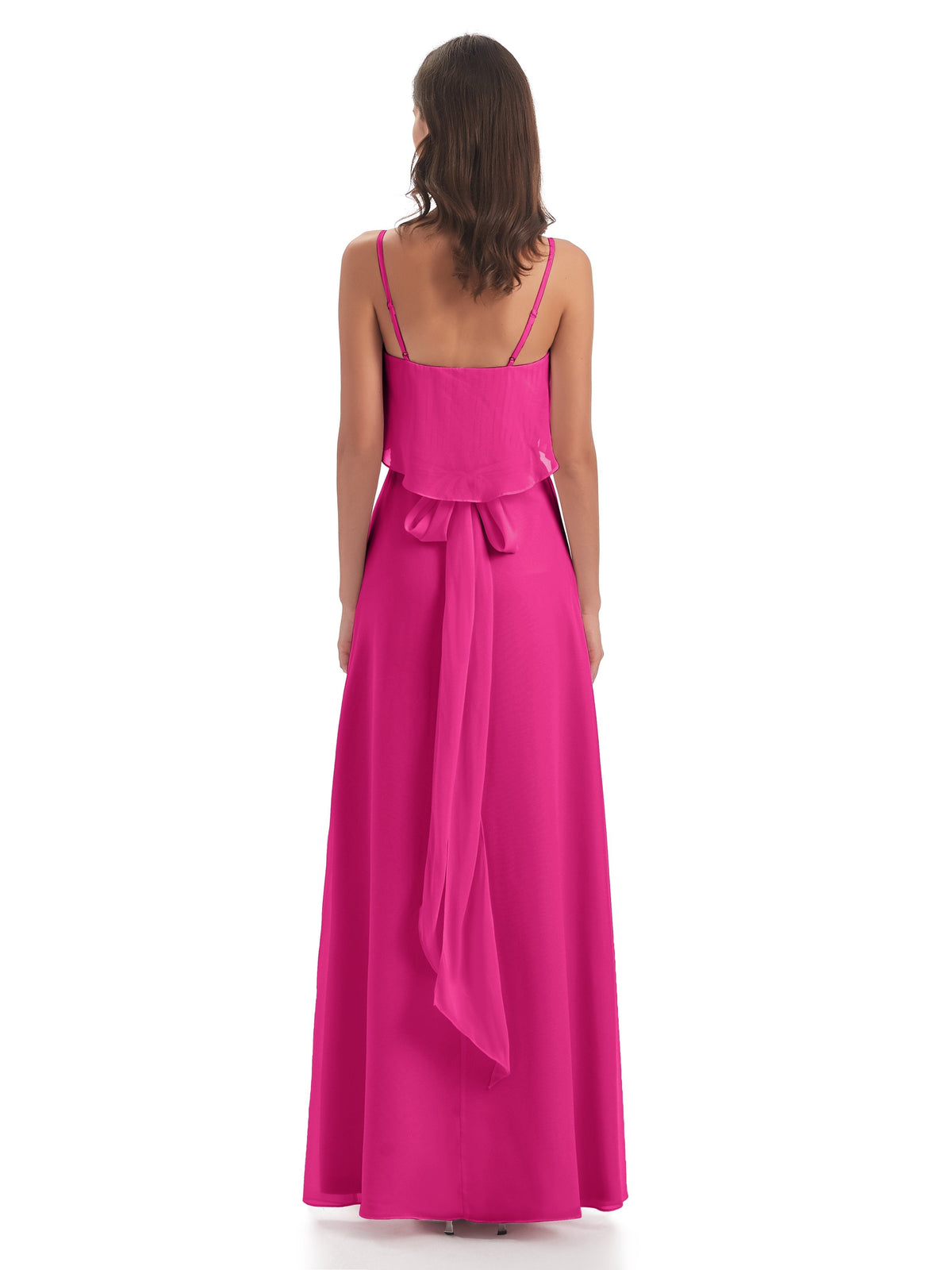 Vada Sheath-Column Floor Length Spaghetti Straps Chiffon Long Bridesmaid Dresses