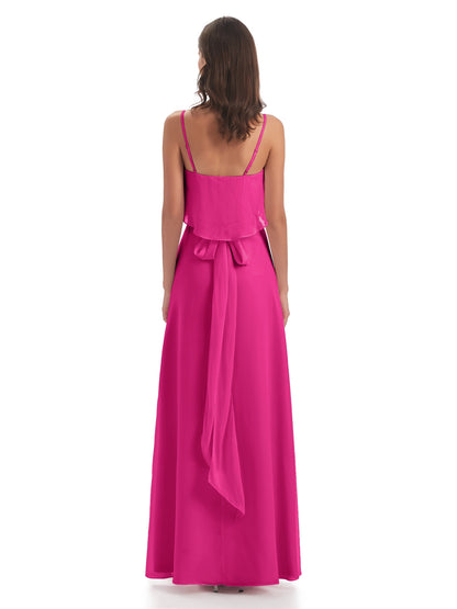 Vada Sheath-Column Floor Length Spaghetti Straps Chiffon Long Bridesmaid Dresses