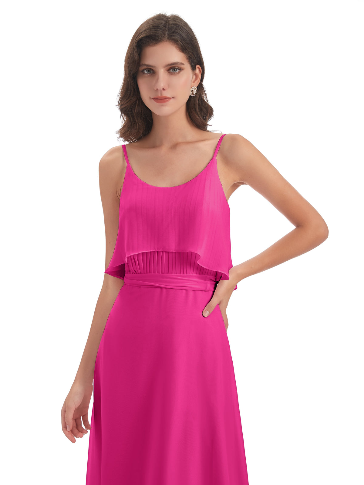 Vada Sheath-Column Floor Length Spaghetti Straps Chiffon Long Bridesmaid Dresses