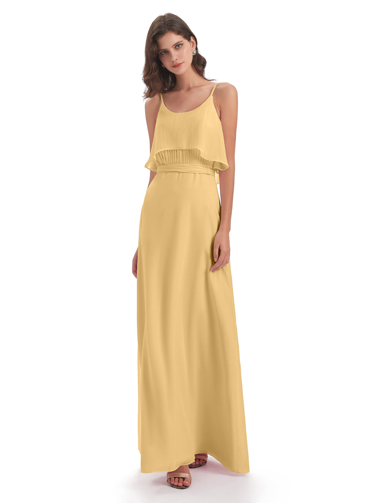 Vada Sheath-Column Floor Length Spaghetti Straps Chiffon Long Bridesmaid Dresses