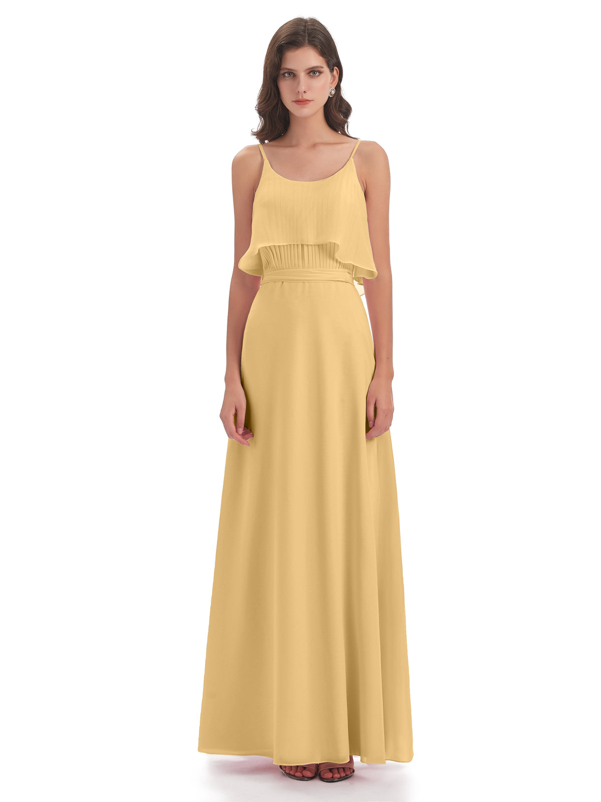 Vada Sheath-Column Floor Length Spaghetti Straps Chiffon Long Bridesmaid Dresses