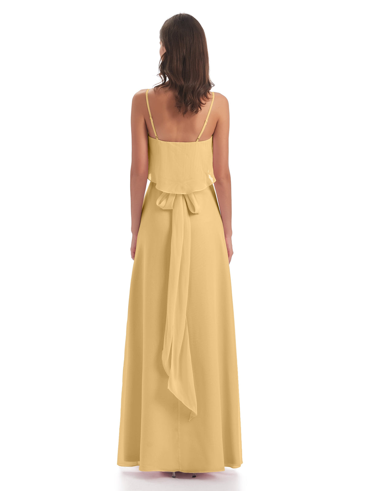 Vada Sheath-Column Floor Length Spaghetti Straps Chiffon Long Bridesmaid Dresses