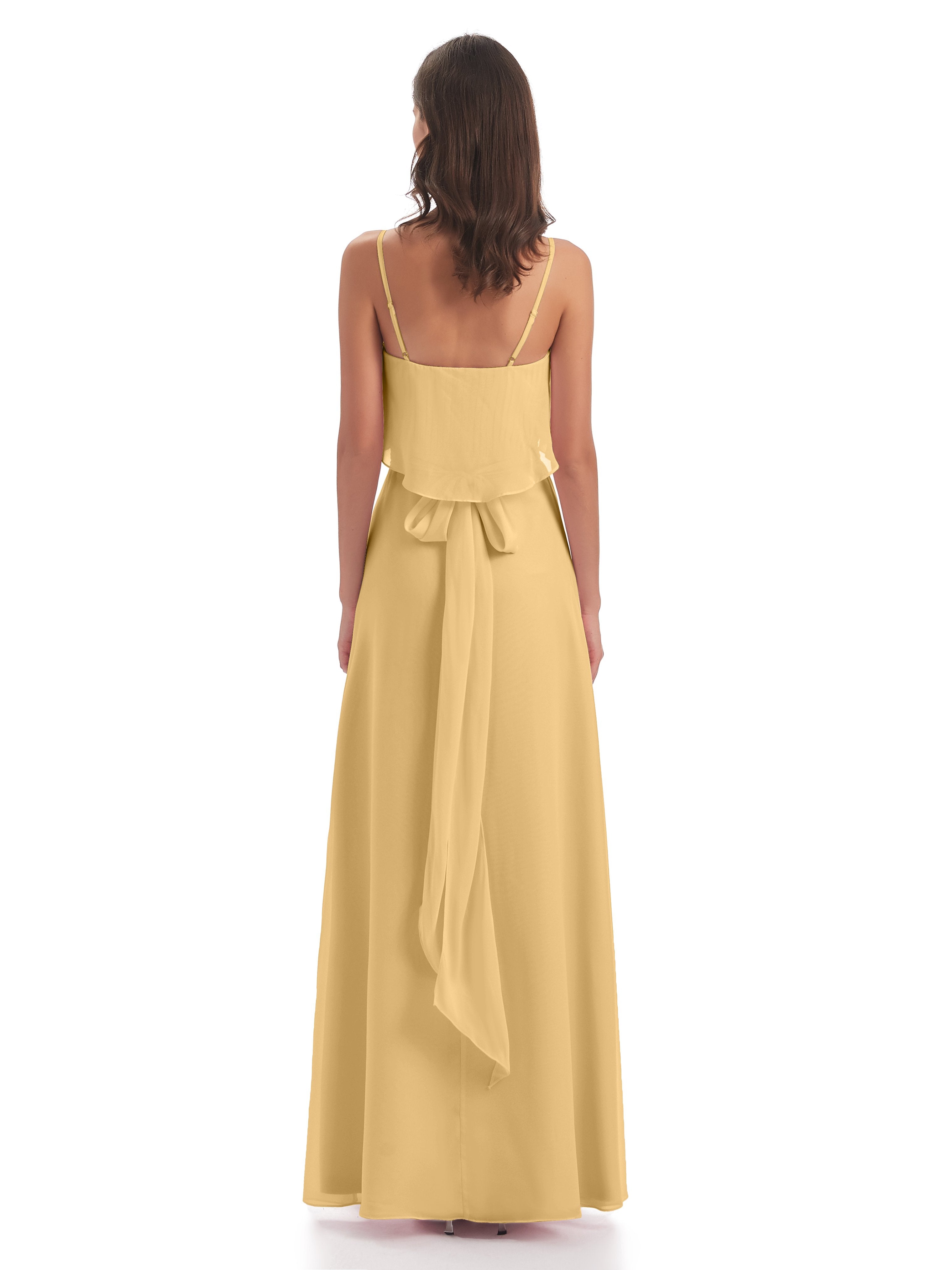 Vada Sheath-Column Floor Length Spaghetti Straps Chiffon Long Bridesmaid Dresses