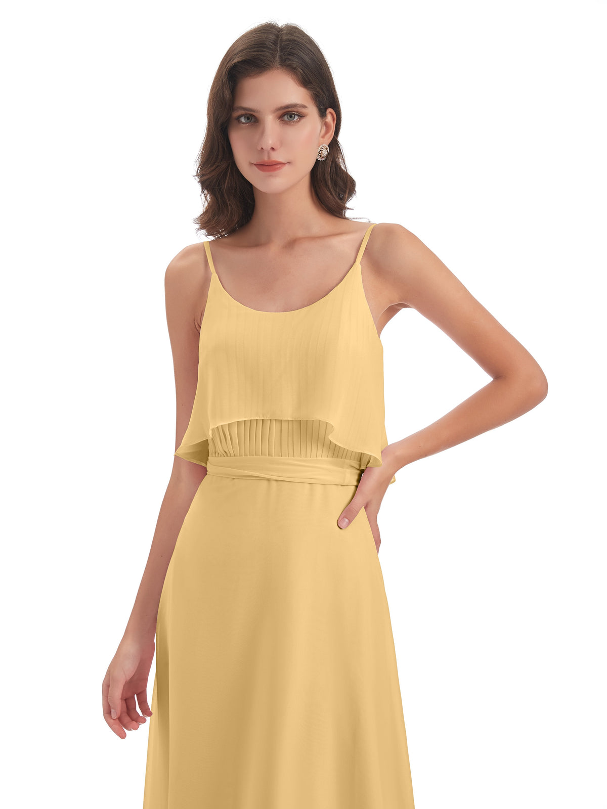 Vada Sheath-Column Floor Length Spaghetti Straps Chiffon Long Bridesmaid Dresses