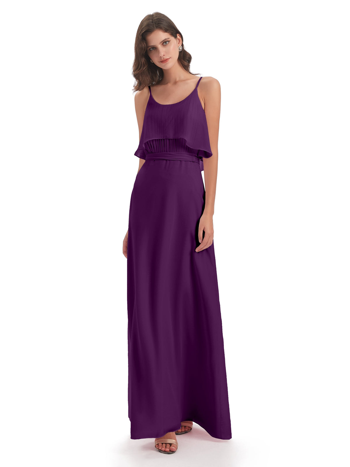 Vada Sheath-Column Floor Length Spaghetti Straps Chiffon Long Bridesmaid Dresses