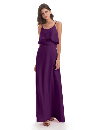 Vada Sheath-Column Floor Length Spaghetti Straps Chiffon Long Bridesmaid Dresses