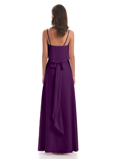 Vada Sheath-Column Floor Length Spaghetti Straps Chiffon Long Bridesmaid Dresses