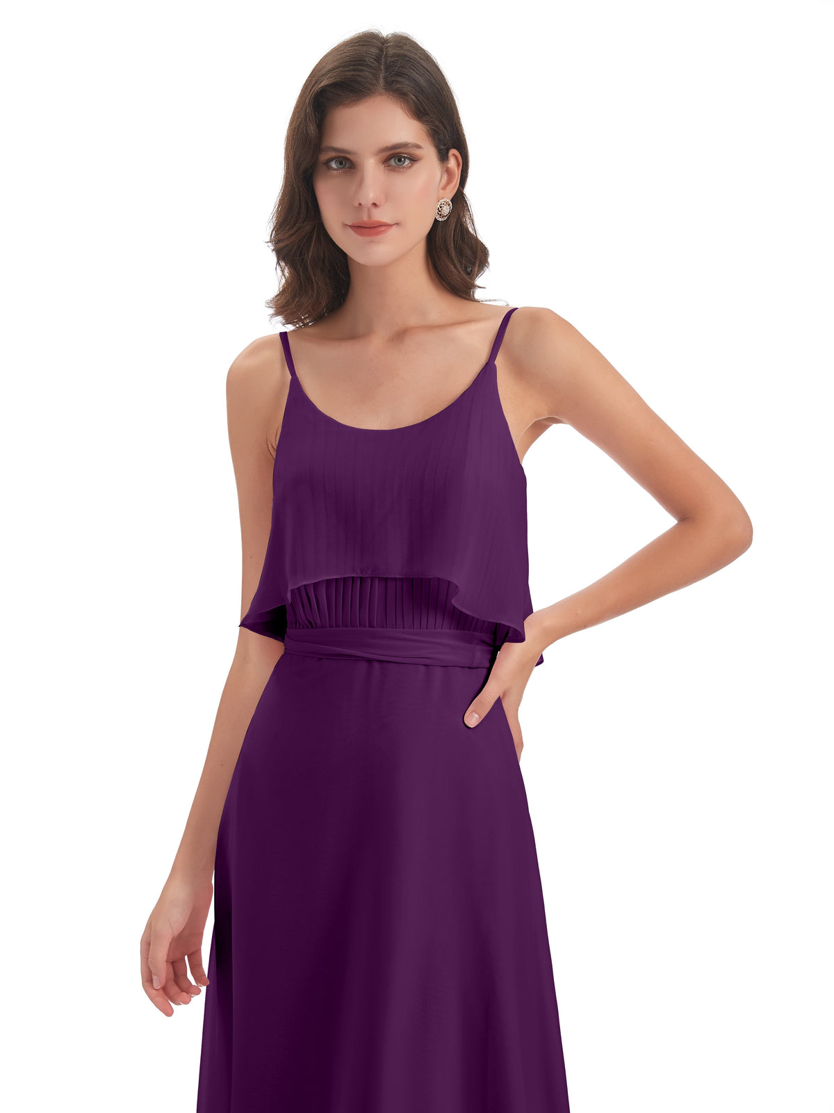Vada Sheath-Column Floor Length Spaghetti Straps Chiffon Long Bridesmaid Dresses