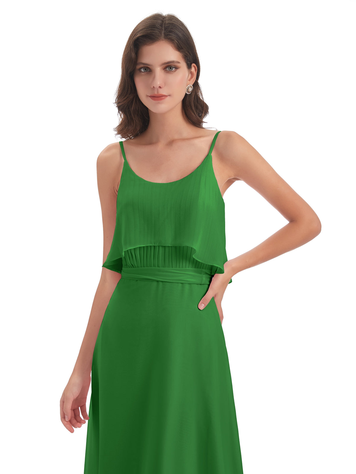 Vada Sheath-Column Floor Length Spaghetti Straps Chiffon Long Bridesmaid Dresses