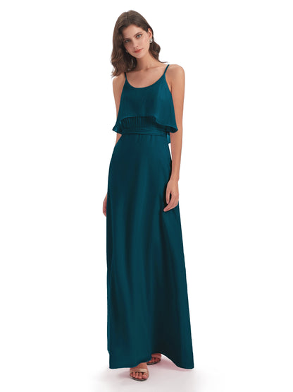 Vada Sheath-Column Floor Length Spaghetti Straps Chiffon Long Bridesmaid Dresses