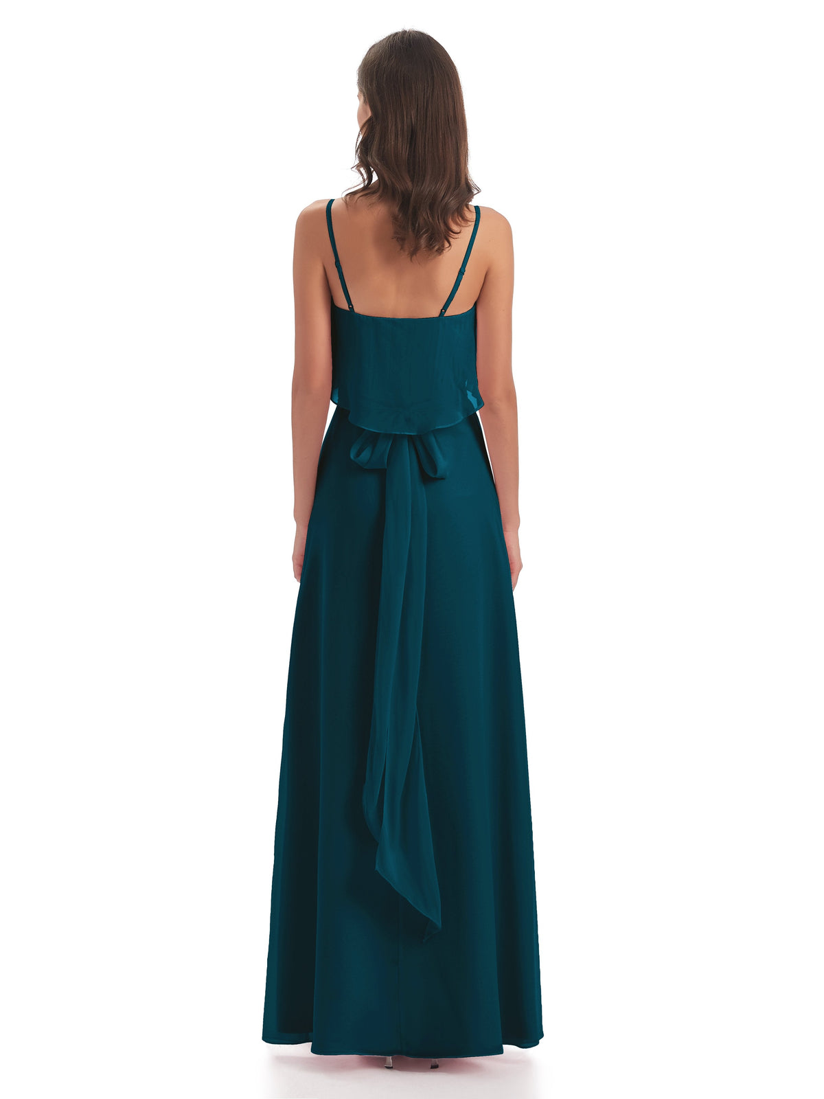 Vada Sheath-Column Floor Length Spaghetti Straps Chiffon Long Bridesmaid Dresses