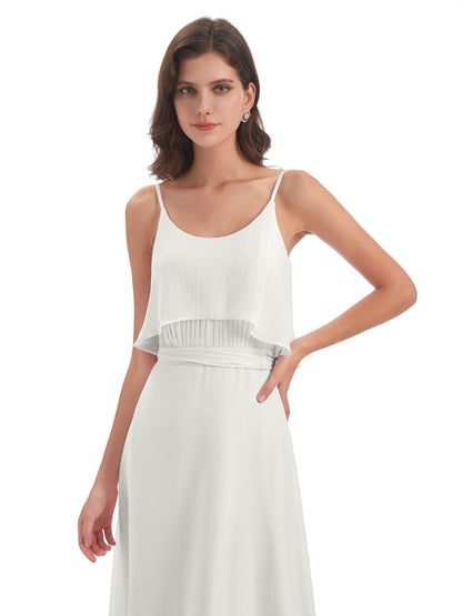 Vada Sheath-Column Floor Length Spaghetti Straps Chiffon Long Bridesmaid Dresses