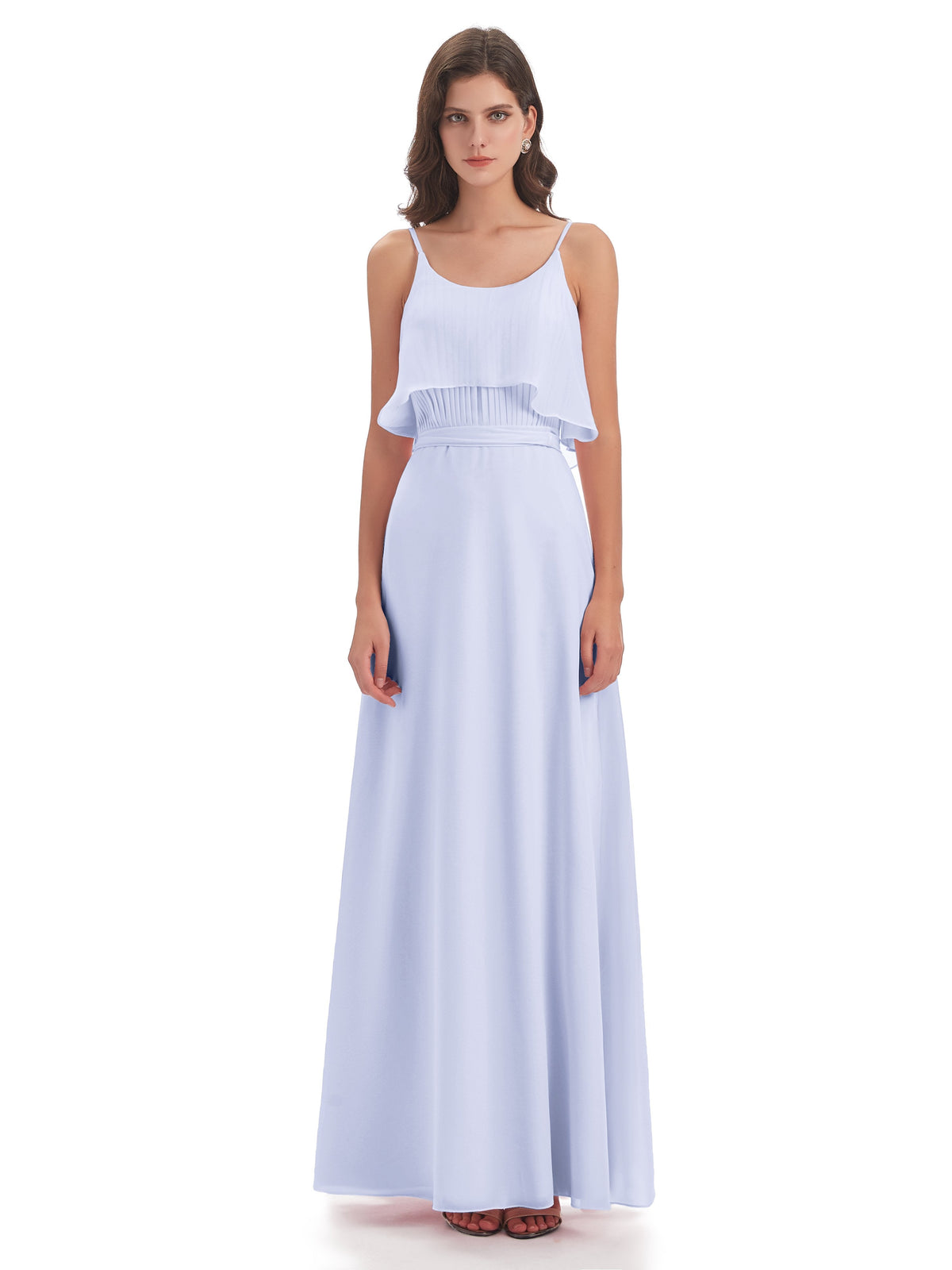 Vada Sheath-Column Floor Length Spaghetti Straps Chiffon Long Bridesmaid Dresses