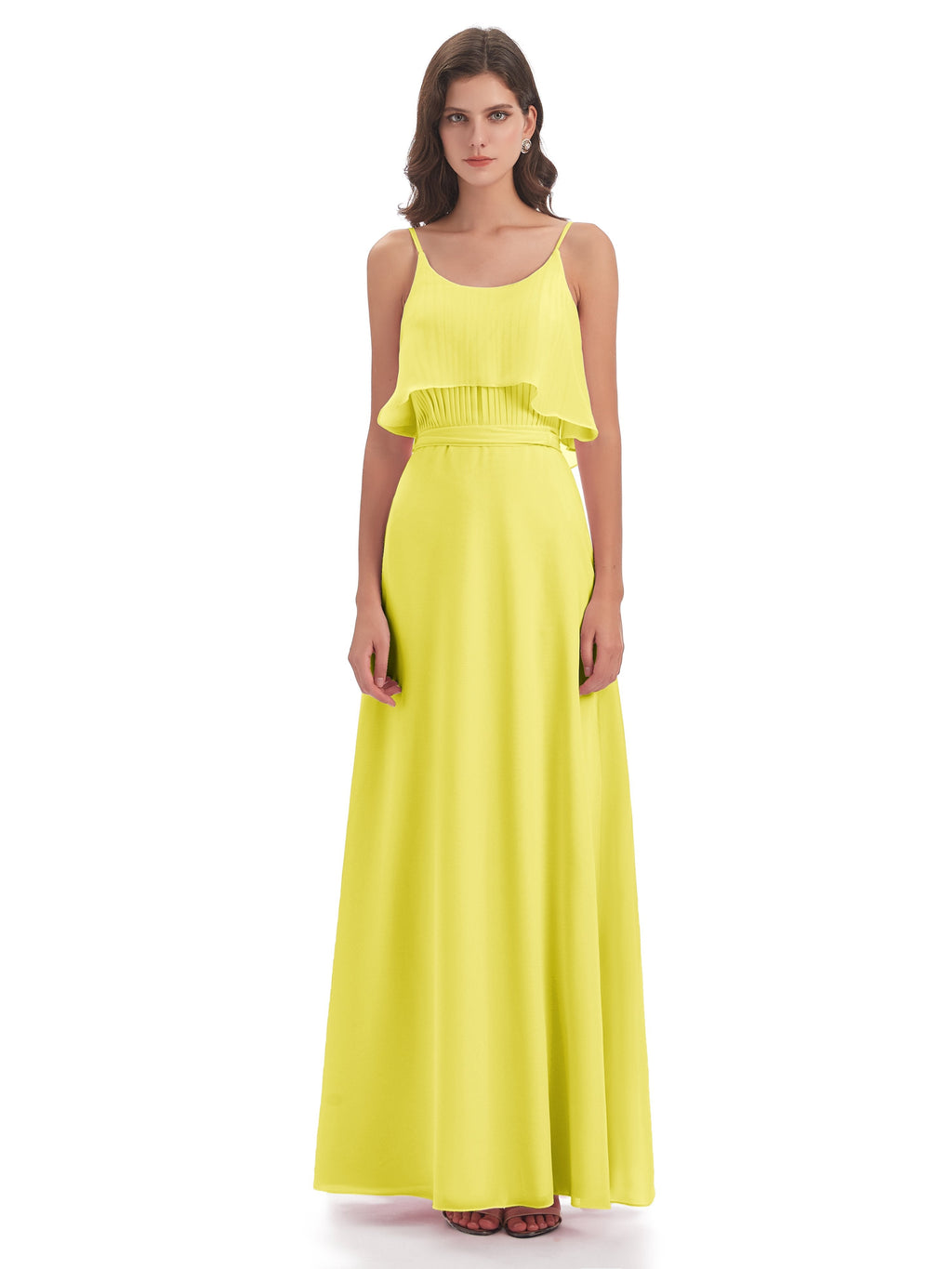 Vada Sheath-Column Floor Length Spaghetti Straps Chiffon Long Bridesmaid Dresses