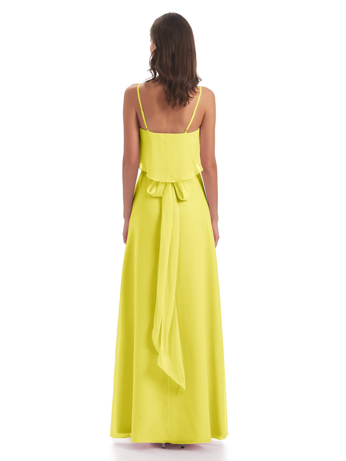 Vada Sheath-Column Floor Length Spaghetti Straps Chiffon Long Bridesmaid Dresses