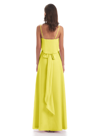 Vada Sheath-Column Floor Length Spaghetti Straps Chiffon Long Bridesmaid Dresses