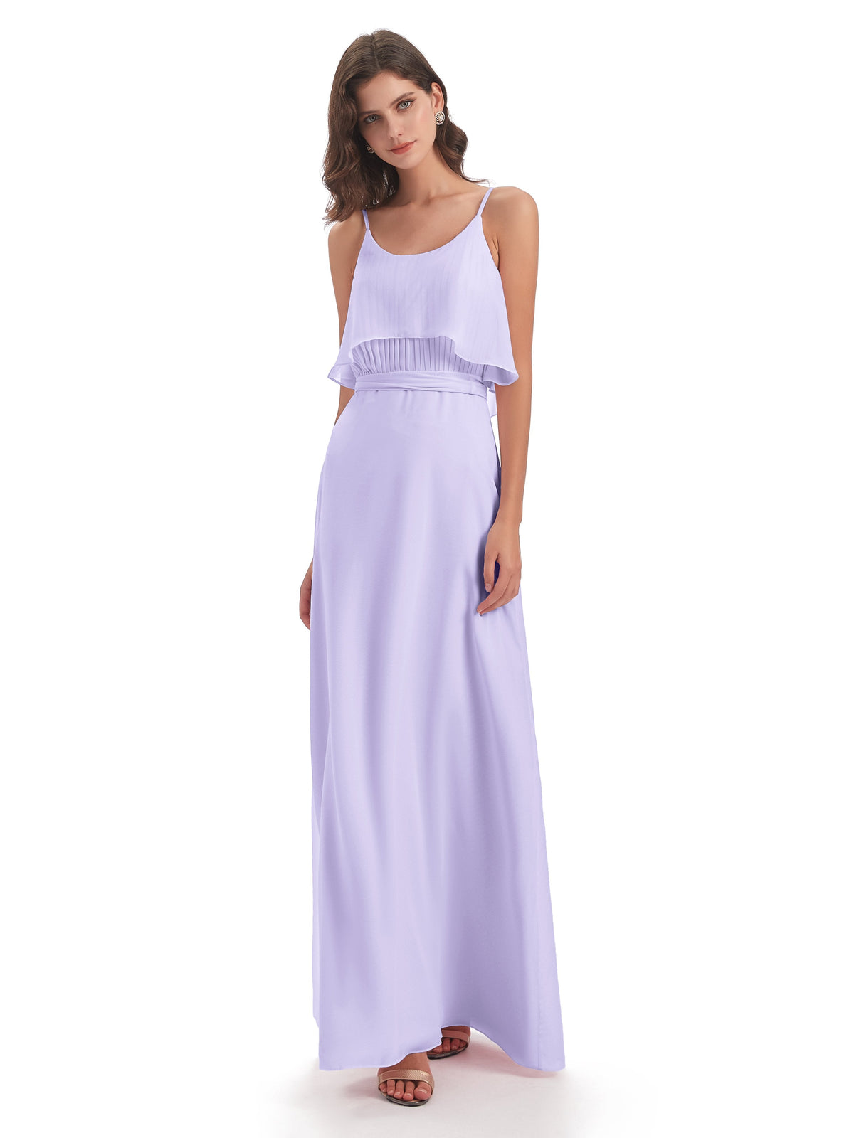 Vada Sheath-Column Floor Length Spaghetti Straps Chiffon Long Bridesmaid Dresses