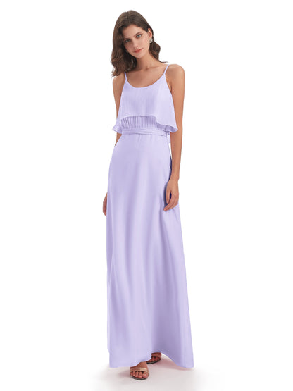 Vada Sheath-Column Floor Length Spaghetti Straps Chiffon Long Bridesmaid Dresses