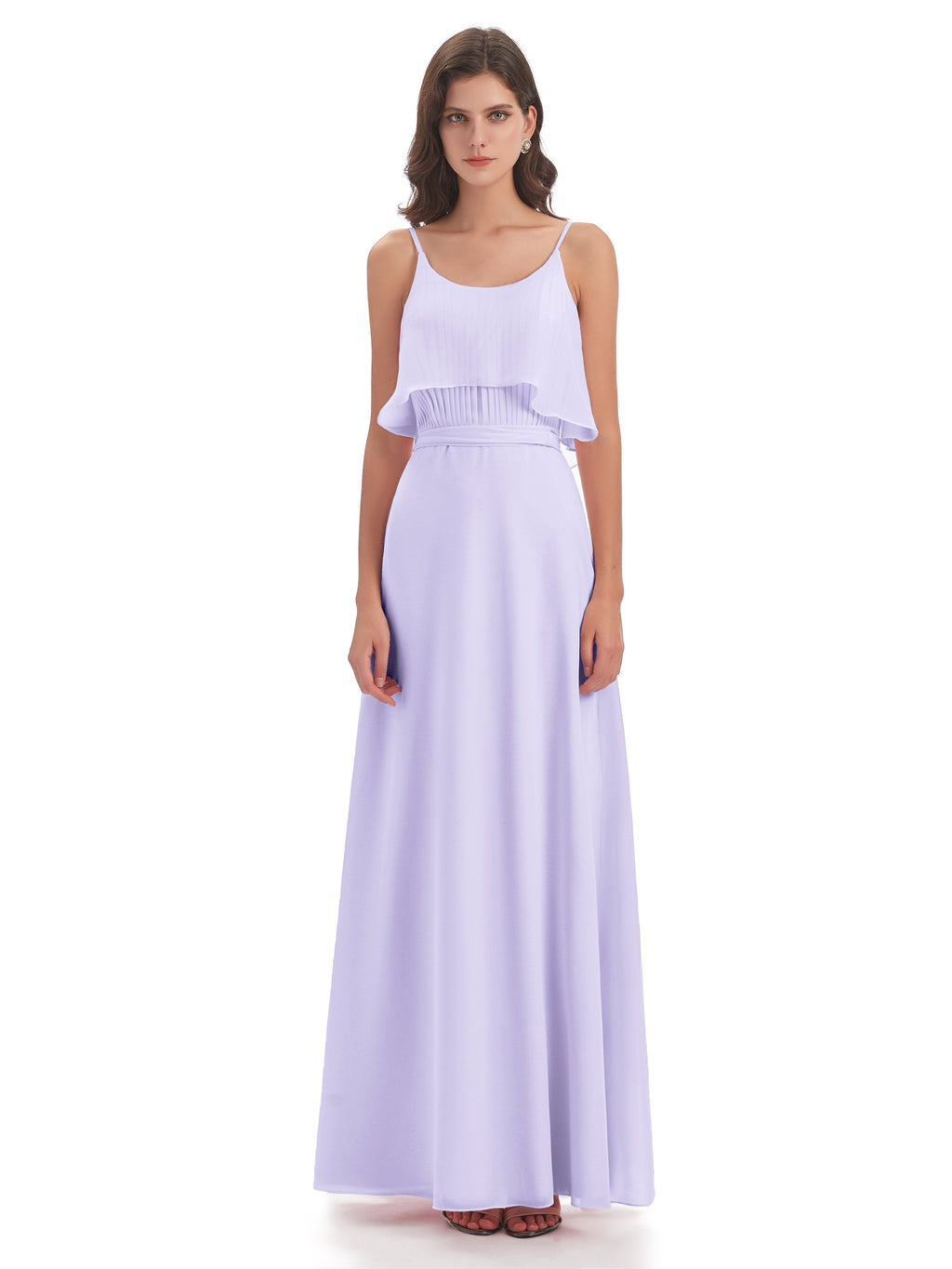 Vada Sheath-Column Floor Length Spaghetti Straps Chiffon Long Bridesmaid Dresses