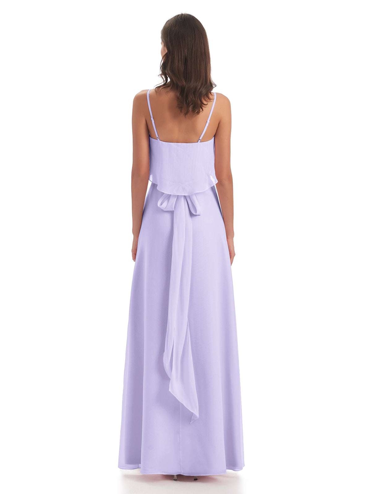 Vada Sheath-Column Floor Length Spaghetti Straps Chiffon Long Bridesmaid Dresses