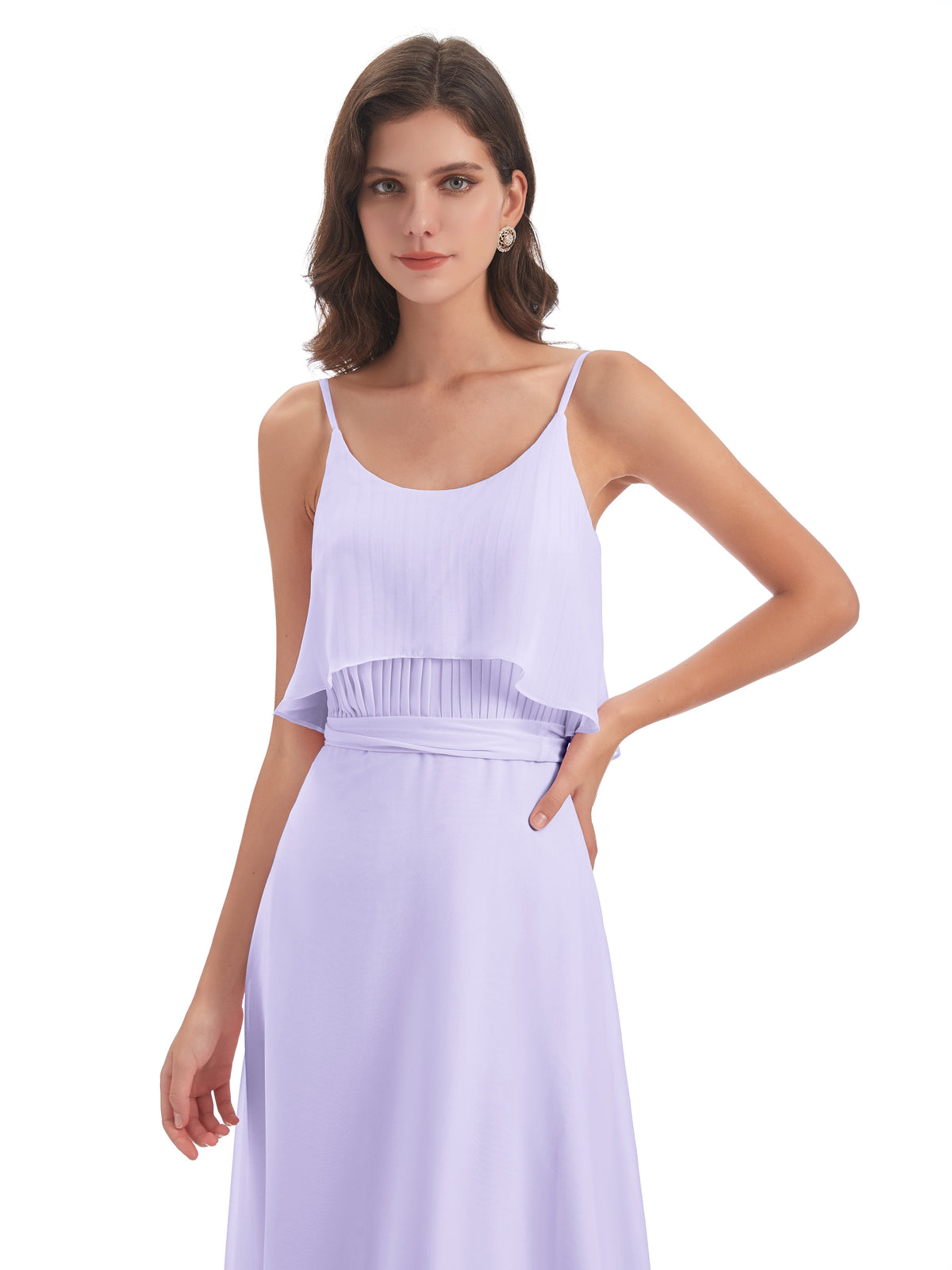 Vada Sheath-Column Floor Length Spaghetti Straps Chiffon Long Bridesmaid Dresses