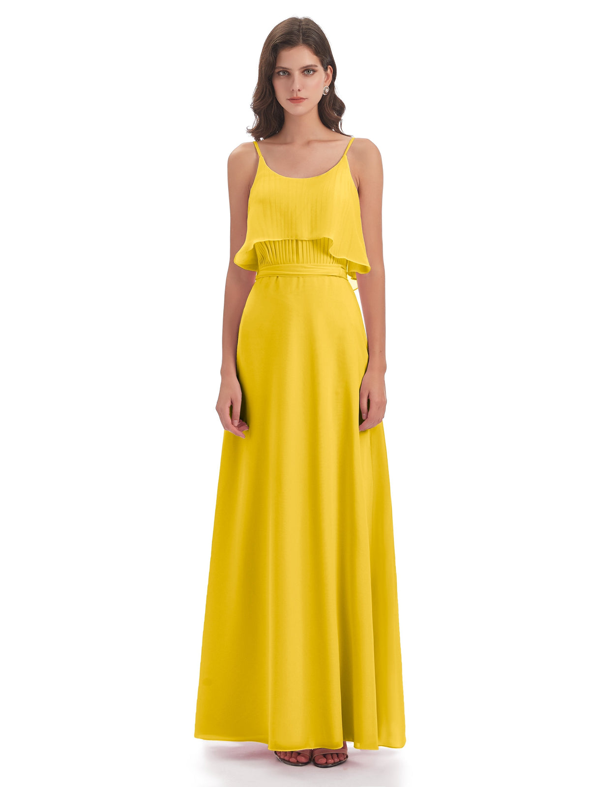 Vada Sheath-Column Floor Length Spaghetti Straps Chiffon Long Bridesmaid Dresses