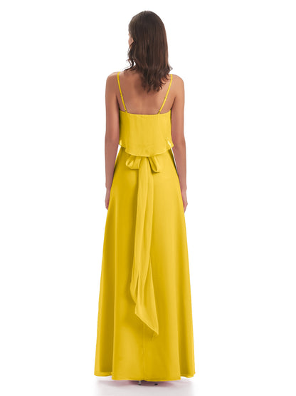 Vada Sheath-Column Floor Length Spaghetti Straps Chiffon Long Bridesmaid Dresses