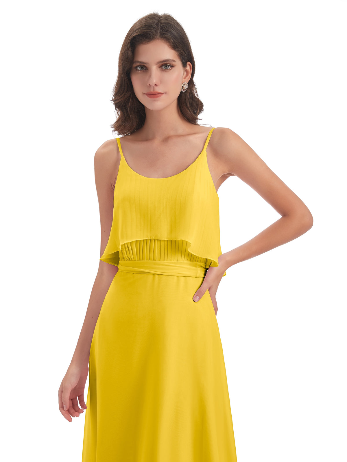 Vada Sheath-Column Floor Length Spaghetti Straps Chiffon Long Bridesmaid Dresses