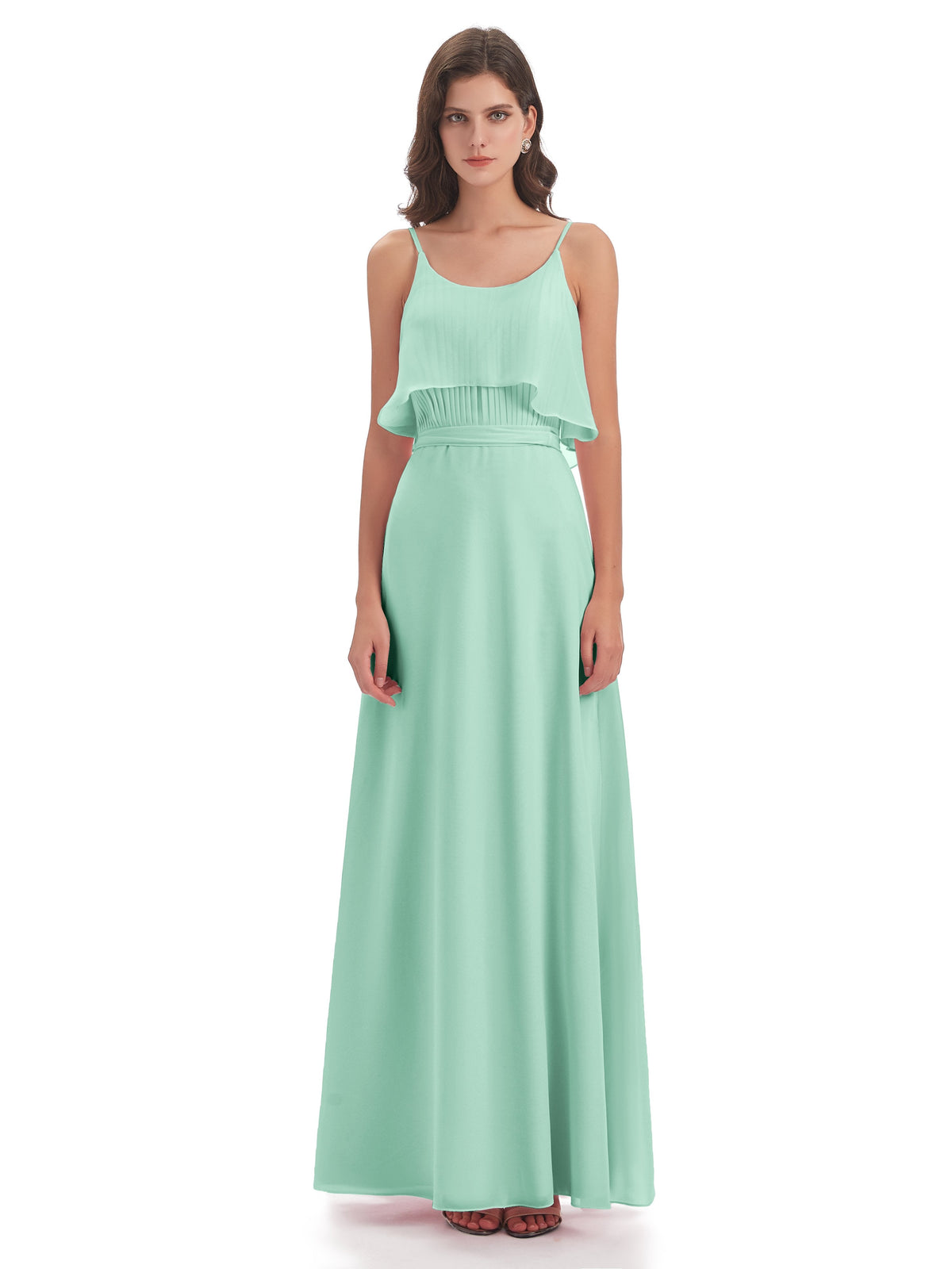 Vada Sheath-Column Floor Length Spaghetti Straps Chiffon Long Bridesmaid Dresses