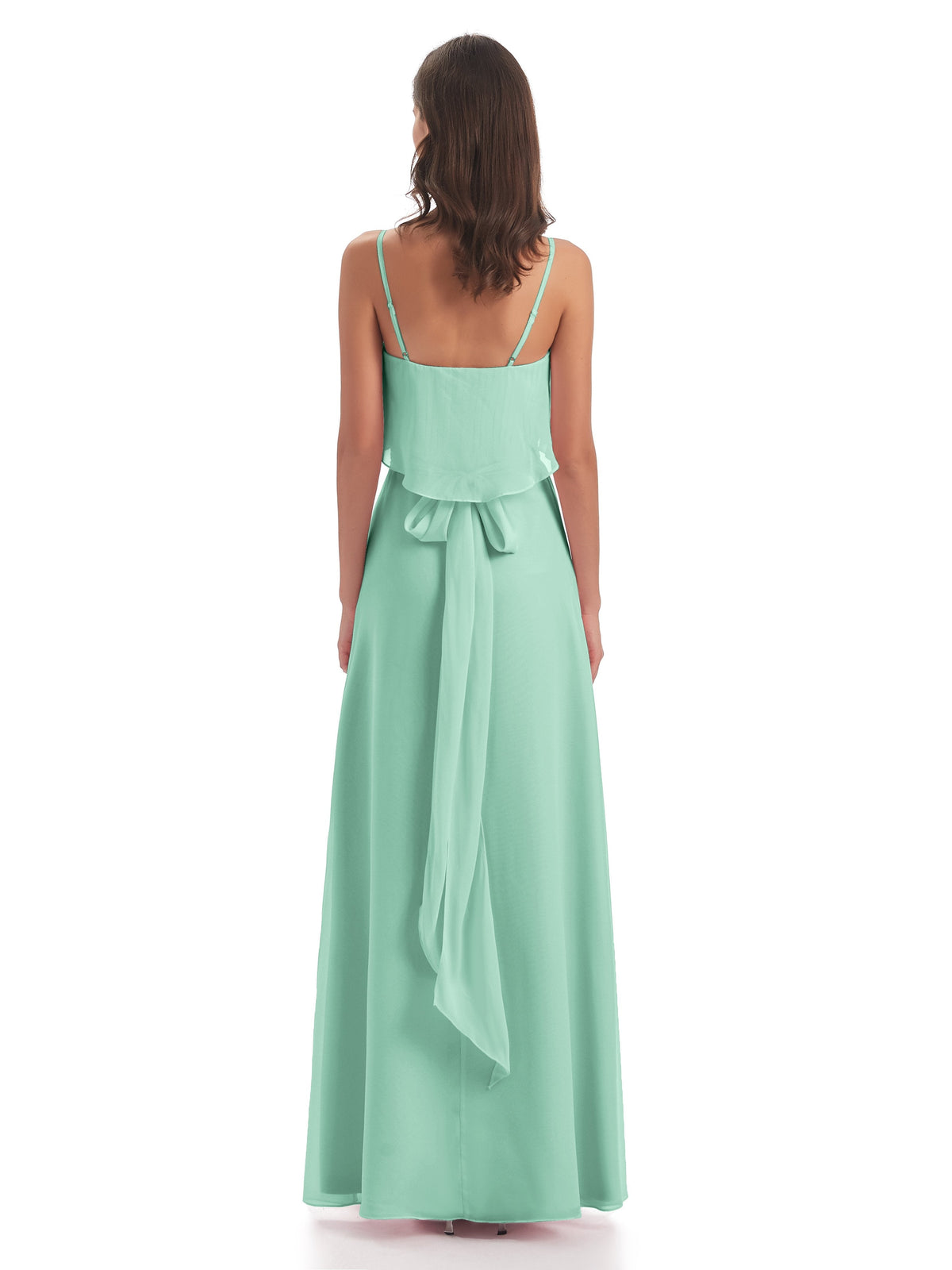 Vada Sheath-Column Floor Length Spaghetti Straps Chiffon Long Bridesmaid Dresses