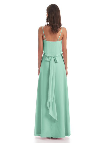 Vada Sheath-Column Floor Length Spaghetti Straps Chiffon Long Bridesmaid Dresses