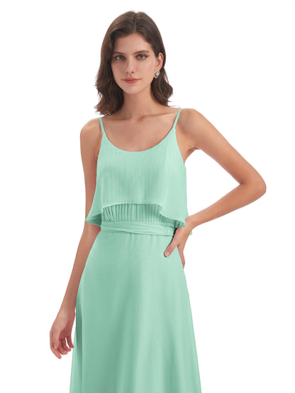 Vada Sheath-Column Floor Length Spaghetti Straps Chiffon Long Bridesmaid Dresses