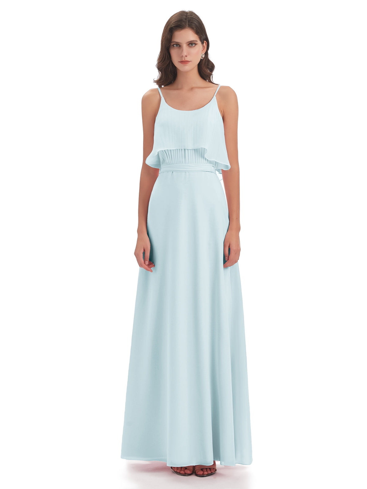Vada Sheath-Column Floor Length Spaghetti Straps Chiffon Long Bridesmaid Dresses